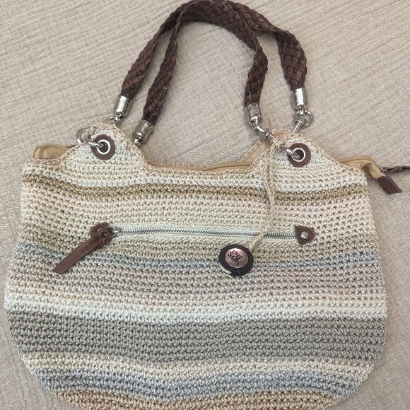 The Sak Indio Crochet Shoulder Handbag in Neutral/Beige and Sand - Picture 1 of 5